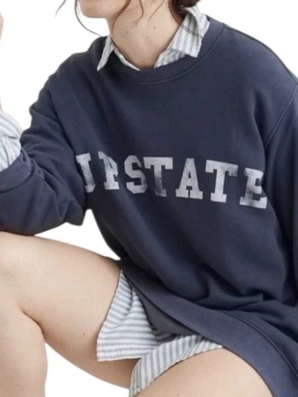 Oversized Navy Blue Women's Crewneck Sweatshirt - Collegiate Style aerie XL
